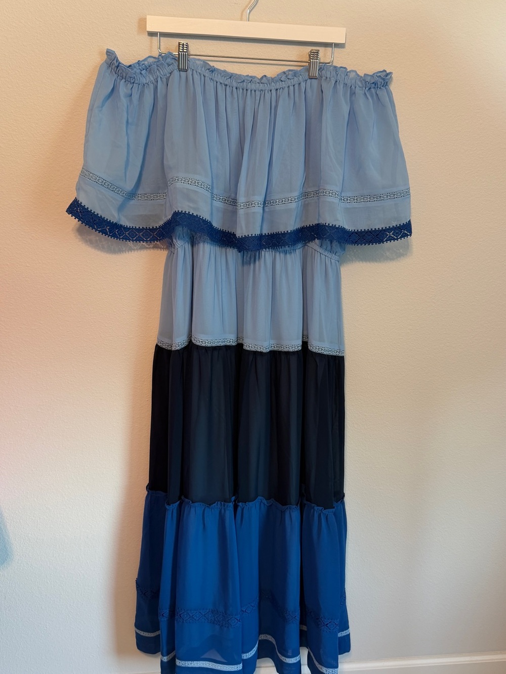 Taylor Light Blue Off-Shoulder Dress with Elastic Neckline - Picture 2 of 9